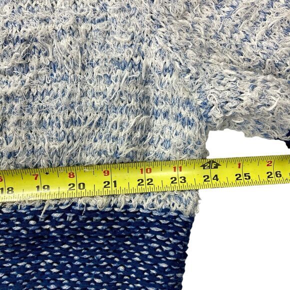 Lucky Brand Cardigan Women L Blue White Fringe Boho Tunic Fuzzy Cottage Sweater - Picture 11 of 16